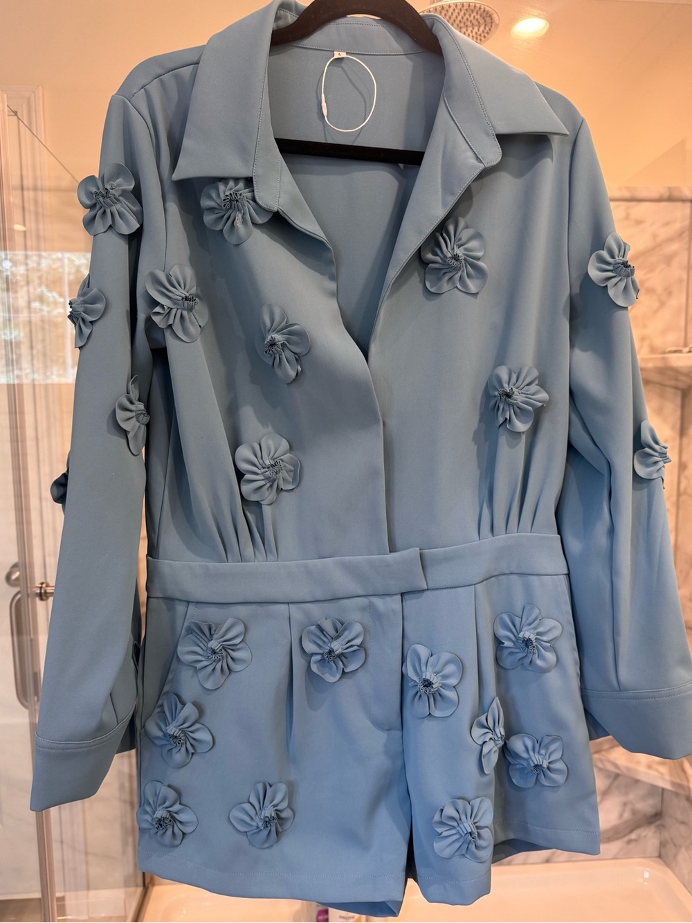 Boutique Women's Light Blue Floral Appliqué Jumpsuit size 6